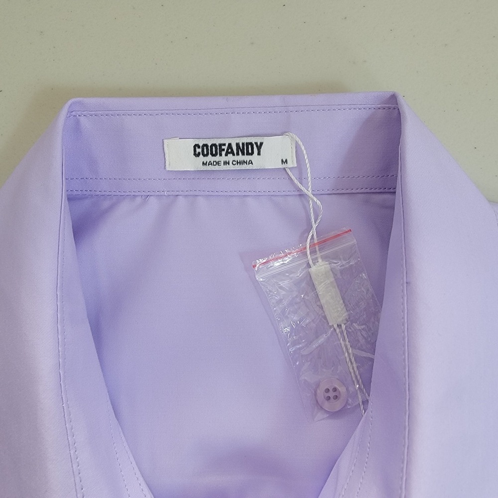 COOFANDY Button Down Shirt Mens Medium Purple Short Sleeve Solid Casual Top NWT - Picture 3 of 7